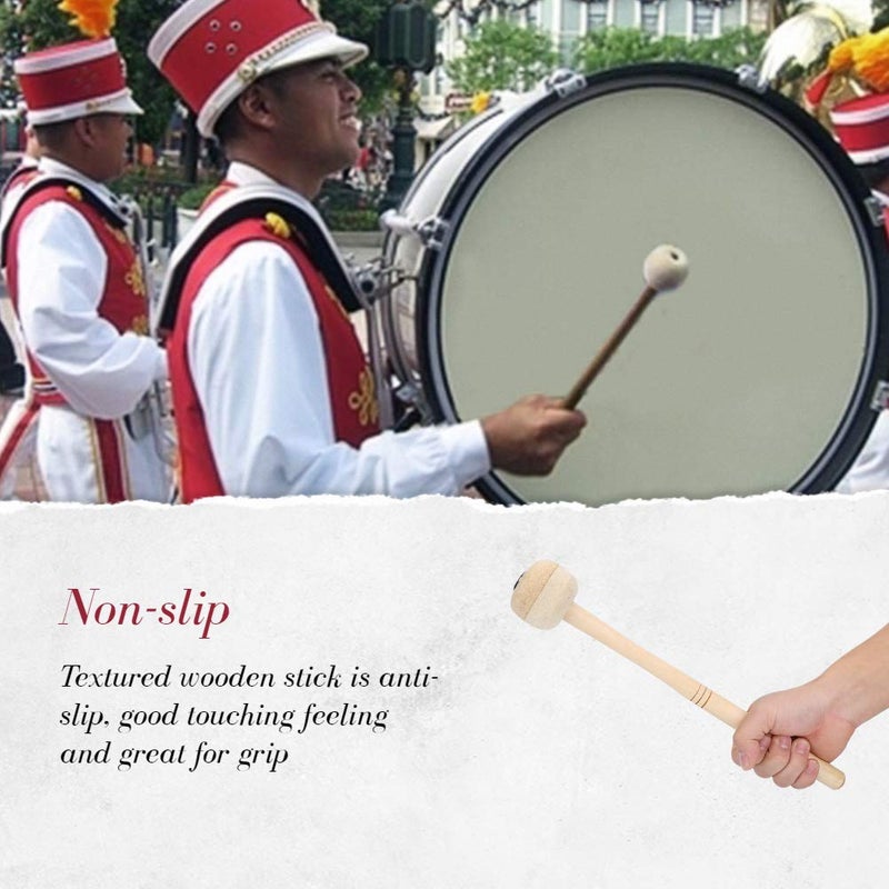 Dilwe Drum Mallet, Wool Felt Drum Stick Anti-slip Bass Drum Mallet Stick Indispensable Instrument Band Accessory (2Pcs) Beige - Image 5
